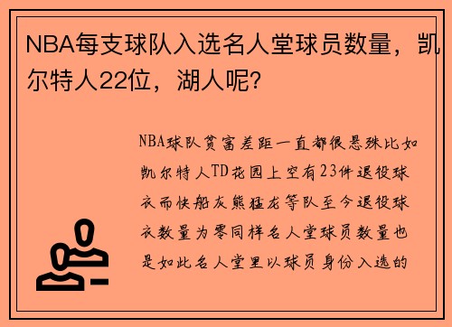 NBA每支球队入选名人堂球员数量，凯尔特人22位，湖人呢？