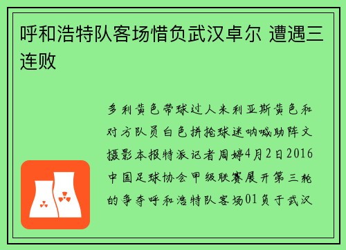 呼和浩特队客场惜负武汉卓尔 遭遇三连败
